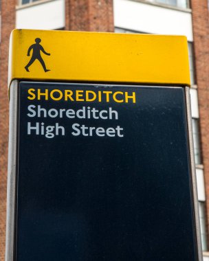London, UK - August 29th 2023: A sign at Shoreditch High Street in the Shoreditch area of London, UK. clipart