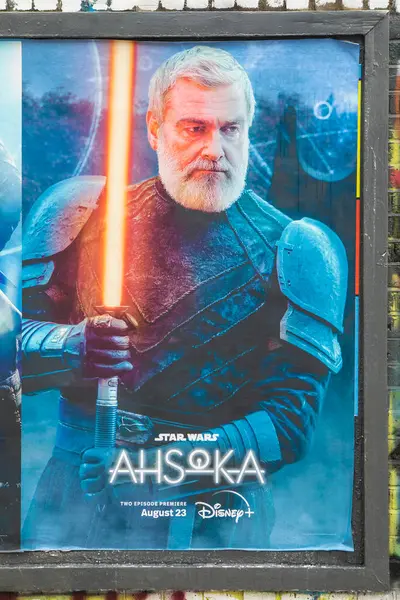 stock image London, UK - August 29th 2023: A promotional billboard poster in London, UK, promoting the Star Wars series Ashoka.