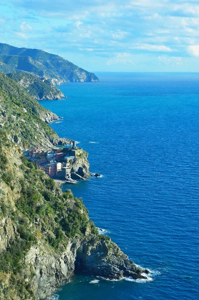 Pohled Shora Město Vernazza Národním Parku Cinque Terre Janovském Zálivu — Stock fotografie