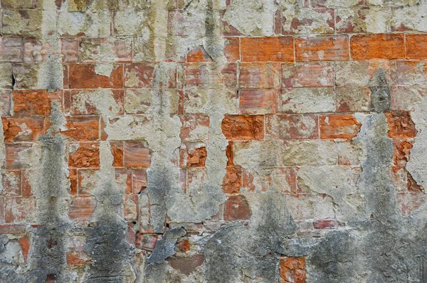旧砖墙 有裂缝和缺口的灰泥 — 图库照片