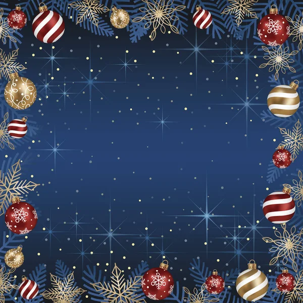 Absztrakt Vektor Kék Négyzet Keret Illusztráció Karácsonyi Golyók Fényes Kék — Stock Fotó