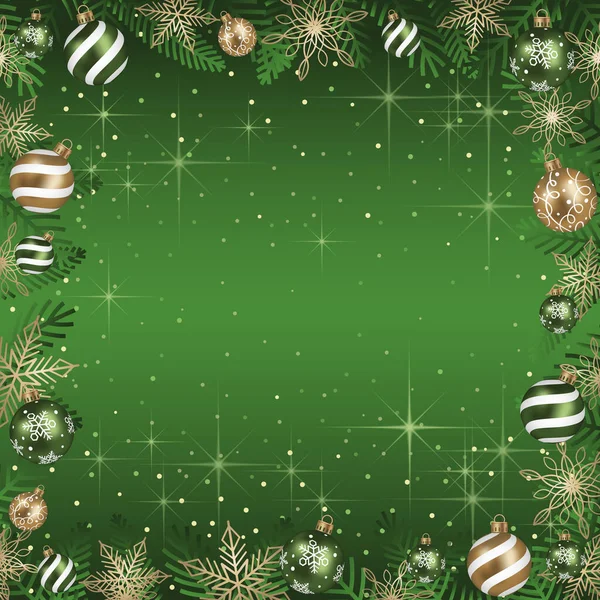 Αφηρημένη Διανυσματική Πλατεία Πλαίσιο Εικονογράφηση Μπάλες Χριστούγεννα Και Φωτεινό Πράσινο — Διανυσματικό Αρχείο