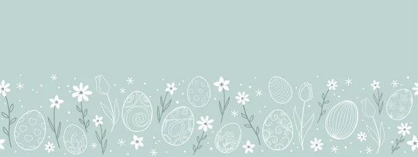Easter Vector Background Illustration Easter Eggs Flowers Text Space Blue — стоковий вектор