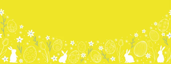 Easter Vector Hintergrundillustration Mit Osterhasen Eiern Blumen Und Einem Textfeld — Stockvektor