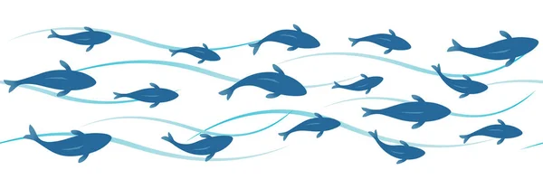 Una Scuola Pesce Vettore Illustrazione Senza Soluzione Continuità Isolato Uno — Vettoriale Stock