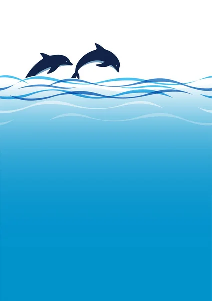 Vector Jumping Dolphins Waves Seamless Background Εικονογράφηση Κενό Κειμένου Οριζόντια — Διανυσματικό Αρχείο