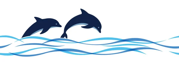 Vettore Che Salta Delfini Onde Illustrazione Senza Soluzione Continuità Isolato — Vettoriale Stock