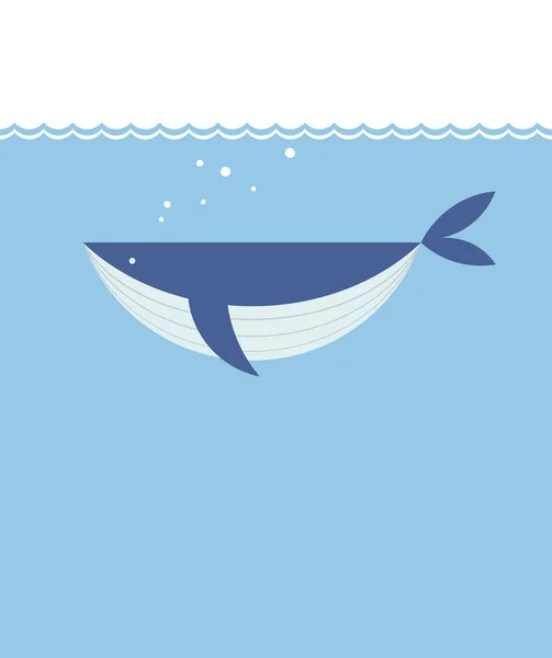 Vector Blue Whale Family Sea Seamless Flat Illustration Blue Background — 스톡 벡터