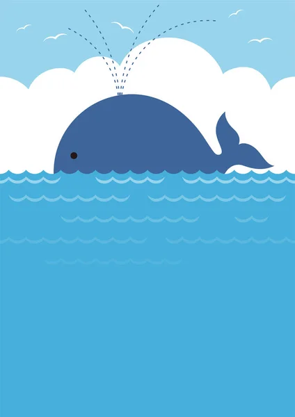 Vector Blue Whale Sea Seamless Background Illustration Blue Sky White — 스톡 벡터
