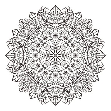 Tek renkli Mandala Süsleme Tasarımı Beyaz bir arkaplanda İzole Edildi.