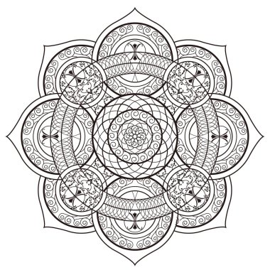 Tek renkli Mandala Süsleme Tasarımı Beyaz bir arkaplanda İzole Edildi.