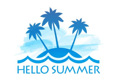 Beyaz bir arka planda yalıtılmış bir adada palmiye ağaçları olan vektör yaz simgesi simgesi.