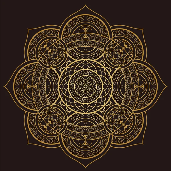 Gold Mandala Ornament Design Isoliert Auf Einem Dunklen Hintergrund — Stockvektor