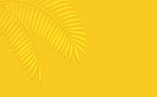鮮やかな黄色の背景にテキスト空間とベクトルパームリーフシルエットイラスト — ストックベクタ