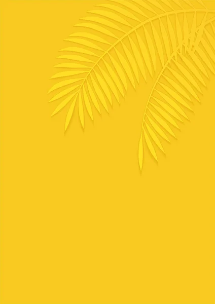 鮮やかな黄色の背景にテキスト空間とベクトルパームリーフシルエットイラスト — ストックベクタ