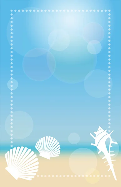 Векторный Фон Летнего Пляжа Голубым Небом Песчаным Пляжем Шелфишами — стоковый вектор