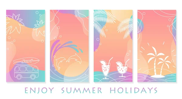 Vector Tropical Summer Greeting Card Set Isolated White Background — Stock Vector