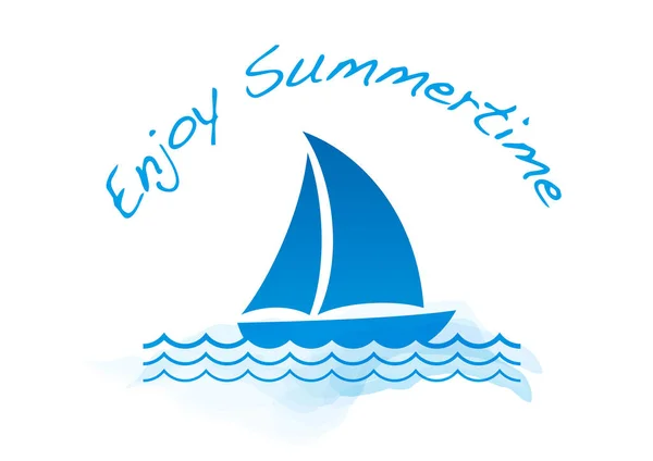 Vector Sommer Symbol Ikone Mit Einer Jacht Auf Dem Meer — Stockvektor