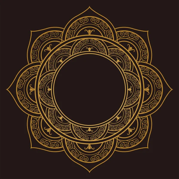 Złoty Projekt Ozdoby Mandala Kołem Środku Izolowane Ciemnym Tle — Wektor stockowy