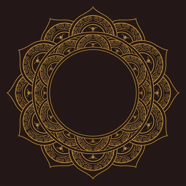 stock vector Gold Mandala Ornament Design With A Circle In The Middle Isolated On A Dark Background.