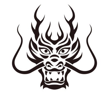 Ejderha Yılı Siyah ve Beyaz Vektör Zodiac Sembolü Beyaz Arkaplanda İzole Edildi. 