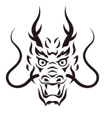 Ejderha Yılı Siyah ve Beyaz Vektör Zodiac Sembolü Beyaz Arkaplanda İzole Edildi. 