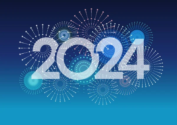 Year 2024 Logo Fireworks Text Space Blue Background Vector Illustration — Stock Vector
