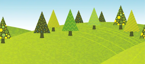 Vector Seamless Hilly Spring Forest Fondo Ilustración Horizontalmente Repetible — Vector de stock
