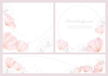 Bir Düz Arkaplanda Metin Alanı İzole Edilmiş Vektör Çiçek Resimleri Ayarları.