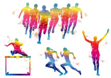 Vector Track And Field Athletes Silhouette Illustration Set Isolated On A White Background.  clipart