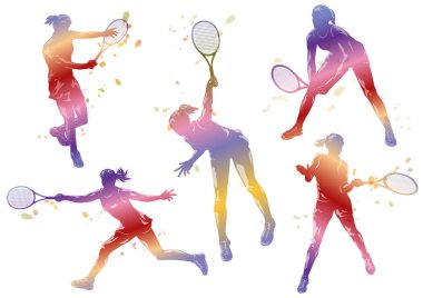 Vektör Tenis Oyuncuları Renkli Derecelendirme Silüet Resimleri Beyaz Arkaplanda İzole Edildi. 