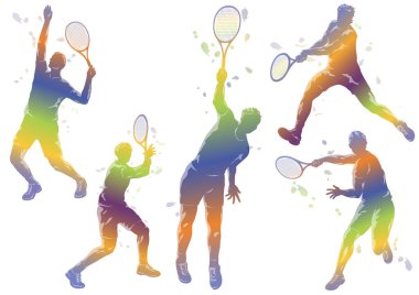 Vektör Tenis Oyuncuları Renkli Derecelendirme Silüet Resimleri Beyaz Arkaplanda İzole Edildi. 