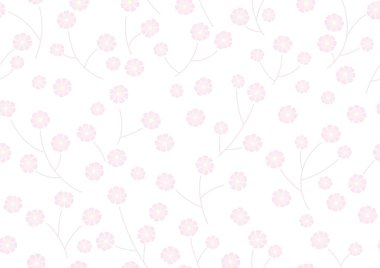 Beyaz bir arka planda pembe çiçek deseni olan kusursuz bir vektör geçmişi. Yatay ve Dikey Olarak Tekrarlanabilir.