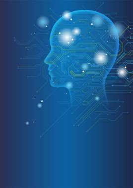 Vektör Yapay Zeka İllüzyonu Koyu mavi bir arkaplanda Metin Boşluğu. 