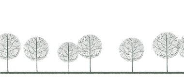 Sanatçı Sanatsal Minimalist Tarzı Beyaz Arkaplanda İzole Edilmiş Ağaçlar Çizgisi. 