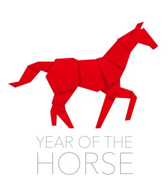 At Vektörü Origami Zodiac 'ın Beyaz Arkaplanda İzole Edilmiş Sembol Çizimi Yılı.