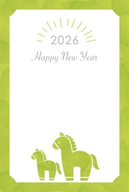 2026, At Yılı, Yeni Yıl Kutlama Şablonu şirin bir at ailesi silueti ve metin uzayı. 