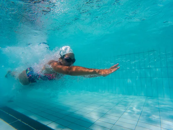 Una Talentosa Nadadora Sumerge Grupo Torneos Tamaño Completo Para Entrenar —  Fotos de Stock