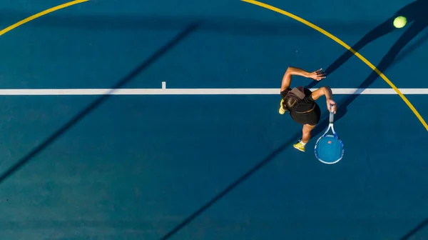 Bird Eye View Young Female Tennis Player Action Brand New — Stock Photo, Image