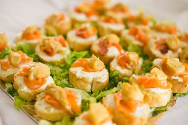 Bu çarpıcı görüntü düğünlerde sunulan yiyecek, kanepe ve tatlıların yaratıcı ve güzel bir şekilde hazırlanmış bir fotoğrafını sergiliyor. Fotoğraf, canlı renkleri ve dokuları olan ağız sulandırıcı tabakların yer aldığı gözler için bir ziyafet. Görüntü her...