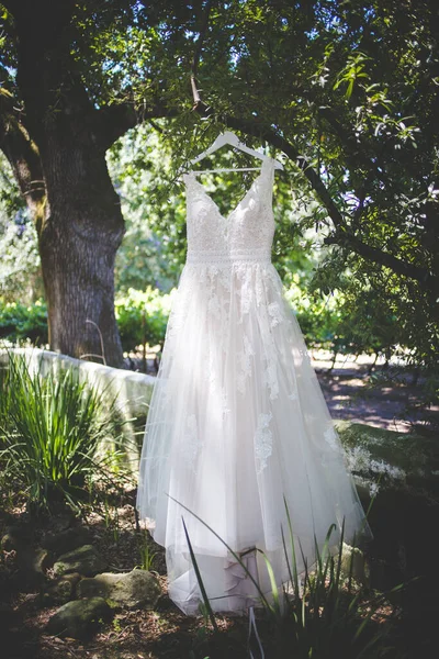 Captivating Image Showcases Wedding Dress Intricate Details Photographed Creative Unique — Stock Photo, Image