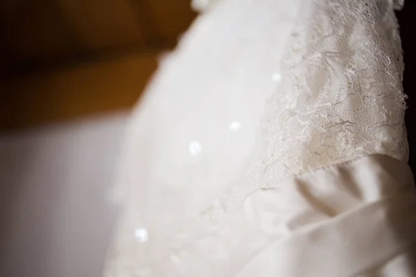 Esta Imagem Cativante Mostra Vestido Noiva Com Detalhes Intrincados Fotografados — Fotografia de Stock