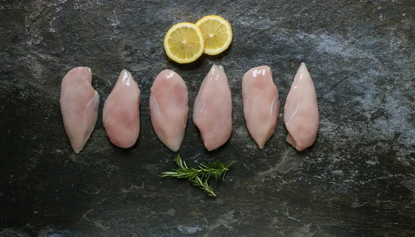 Положите Плоское Фото Селективного Мяса Курицы Отображается Выглядел Аппетитно Готов Лицензионные Стоковые Изображения