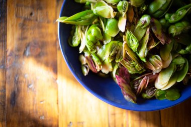 A bowl filled with freshly harvested waterblommetjies. These edible water lilies, native to the Western Cape, are a key ingredient in Waterblommetjie Bredie, a stew cherished in Cape cuisine. clipart