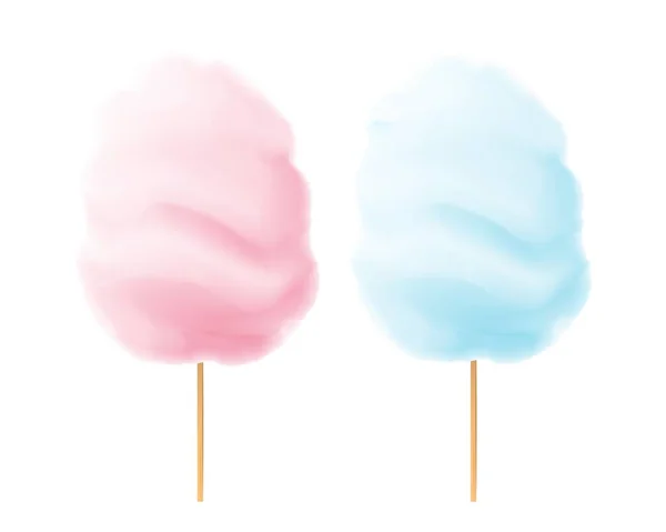 Розовая Голубая Сахарная Вата Сладкие Сладости Палочке Ярким Вкусом Карнавальных — стоковый вектор