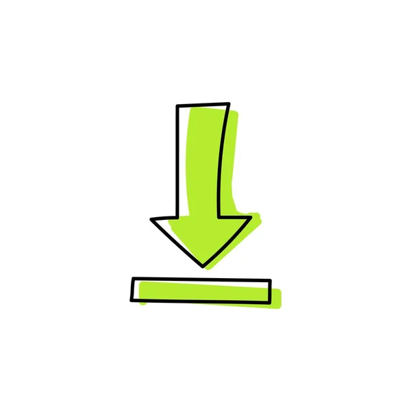 Zöld Fájl Letöltés Nyíl Kézzel Rajzolt Firka Ikon Sketch Szimbólum — Stock Vector