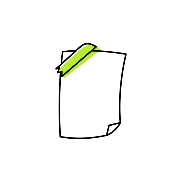 Colado Verde Pegajoso Ícone Mão Nota Desenhada Lembrete Esboço Branco — Vetor de Stock