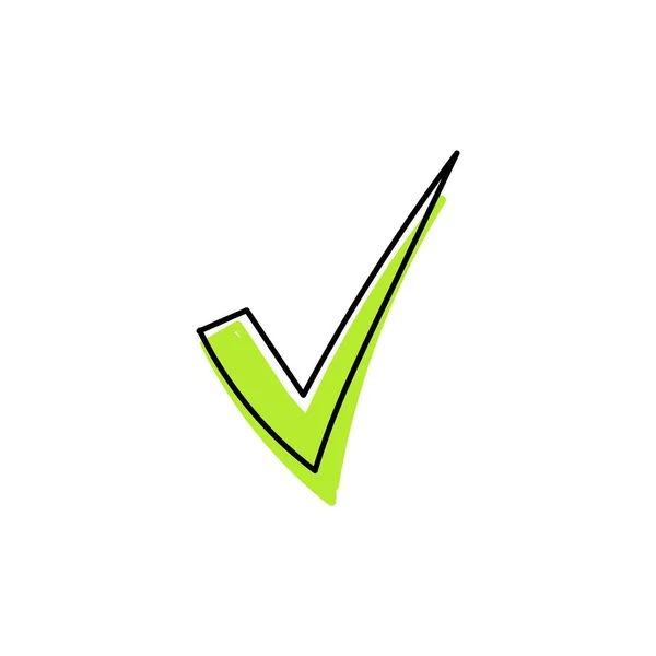 Green Check Mark Hand Drawn Icon Sketch Symbol Vote Approval — Stock Vector