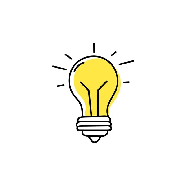 Ampoule Jaune Brillant Dessinée Main Icône Éclairage Dispositif Électrique Symbole — Image vectorielle