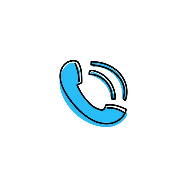 Icono Dibujado Mano Azul Timbre Auricular Símbolo Minimalista Comunicación Soporte — Vector de stock